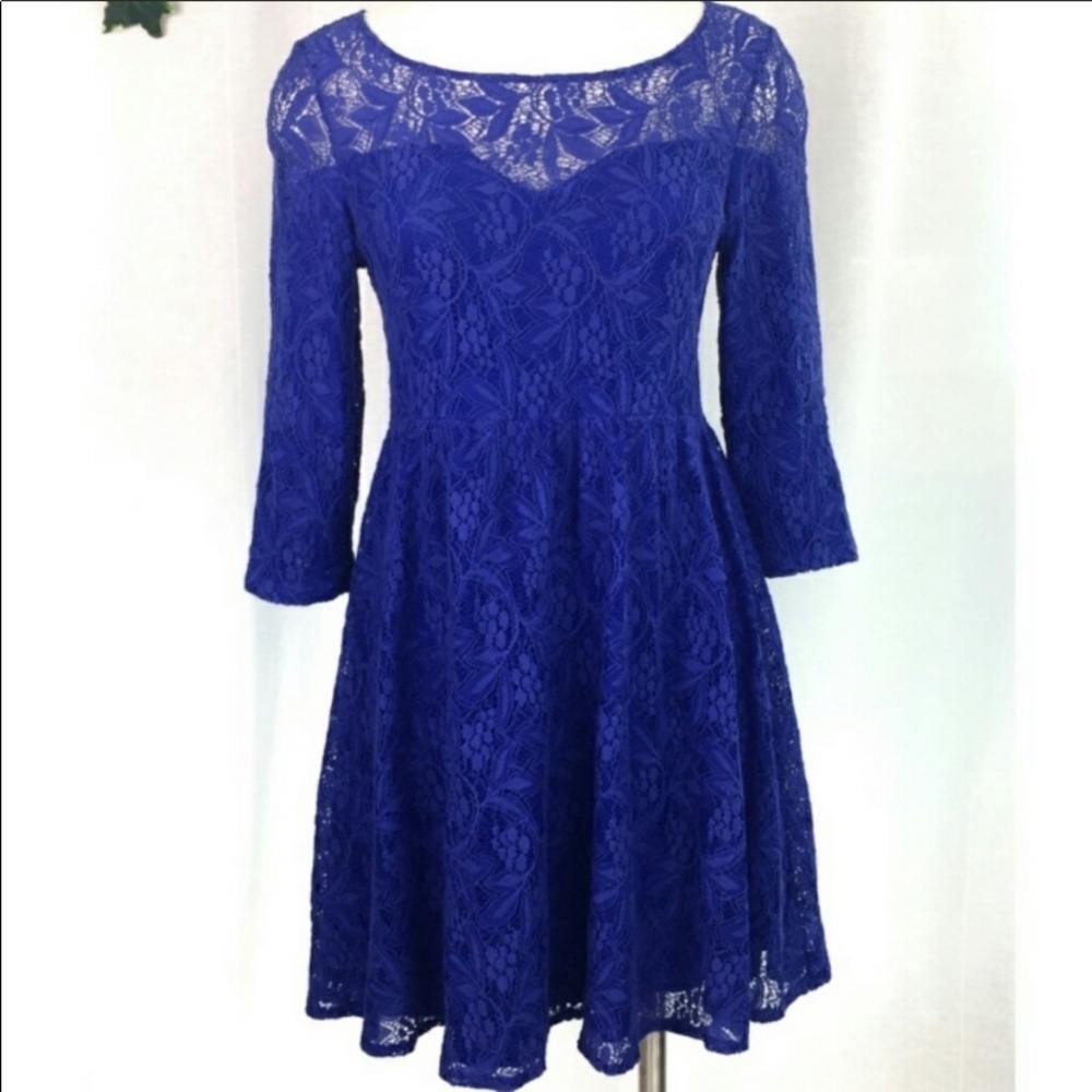 - Free People Floral Blue Lace Boho Dress Size S - Picture 3 of 5